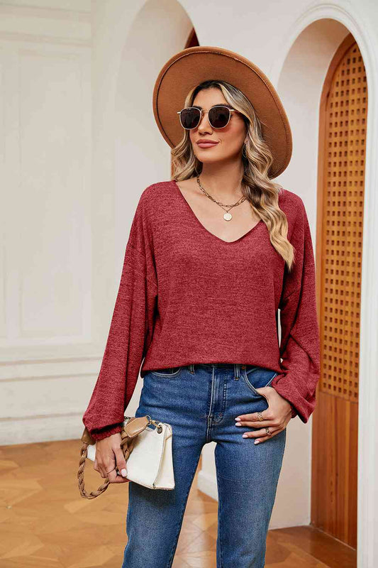 V-Neck Long Sleeve Top - AllIn Computer