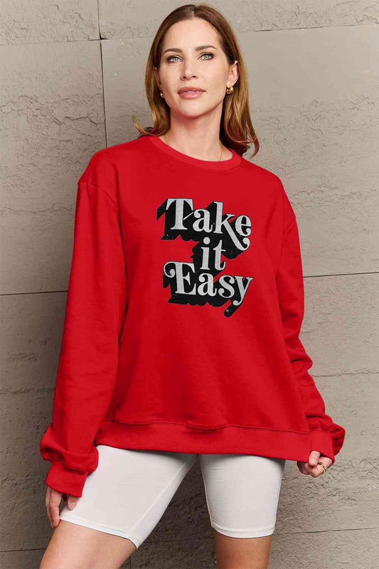 Simply Love Full Size TAKE IT EASY Graphic Sweatshirt - AllIn Computer
