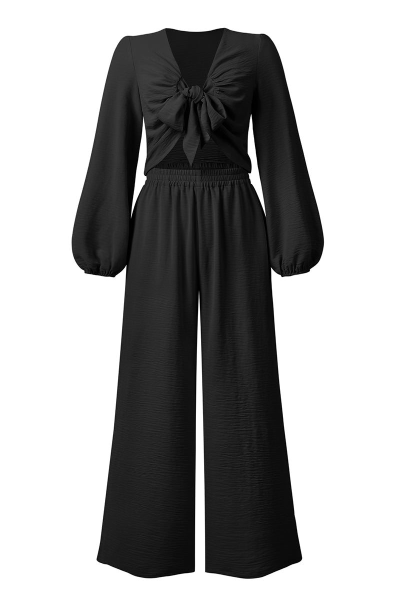 Cutout Long Sleeve Top and Wide Leg Pants Set - AllIn Computer