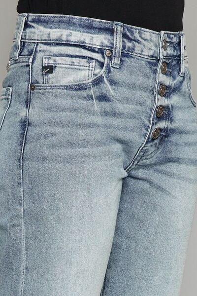 Kancan High Waist Button Fly Raw Hem Cropped Straight Jeans - AllIn Computer