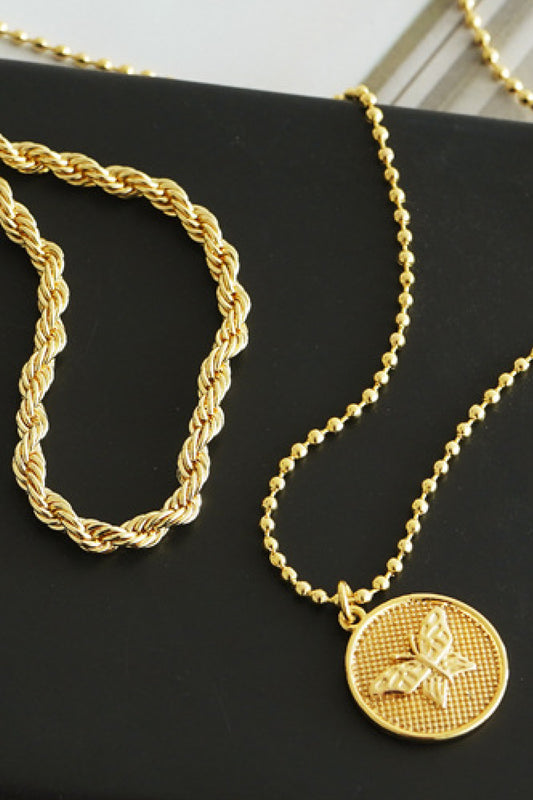 Butterfly Pendant Necklace and Twisted Rope Necklace Set - AllIn Computer