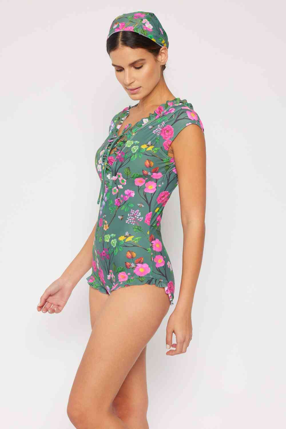Marina West Swim Bring Me Flowers V-Neck One Piece Swimsuit In Sage - AllIn Computer