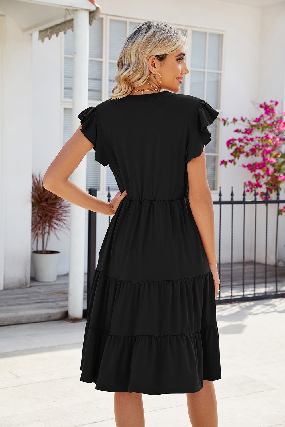 Ruched Notched Cap Sleeve Dress - AllIn Computer