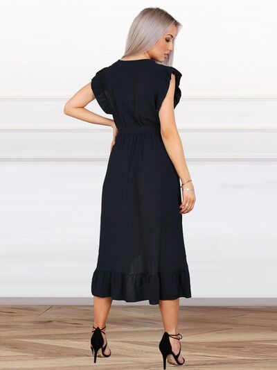 Tied Surplice Ruffle Hem Dress - AllIn Computer
