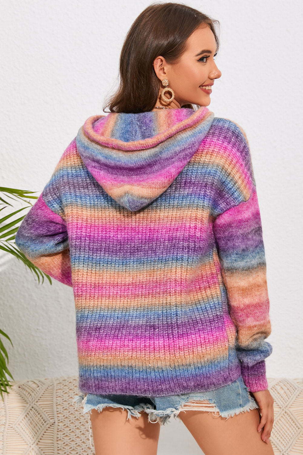 Multi-Color Dropped Shoulder Hooded Sweater - AllIn Computer