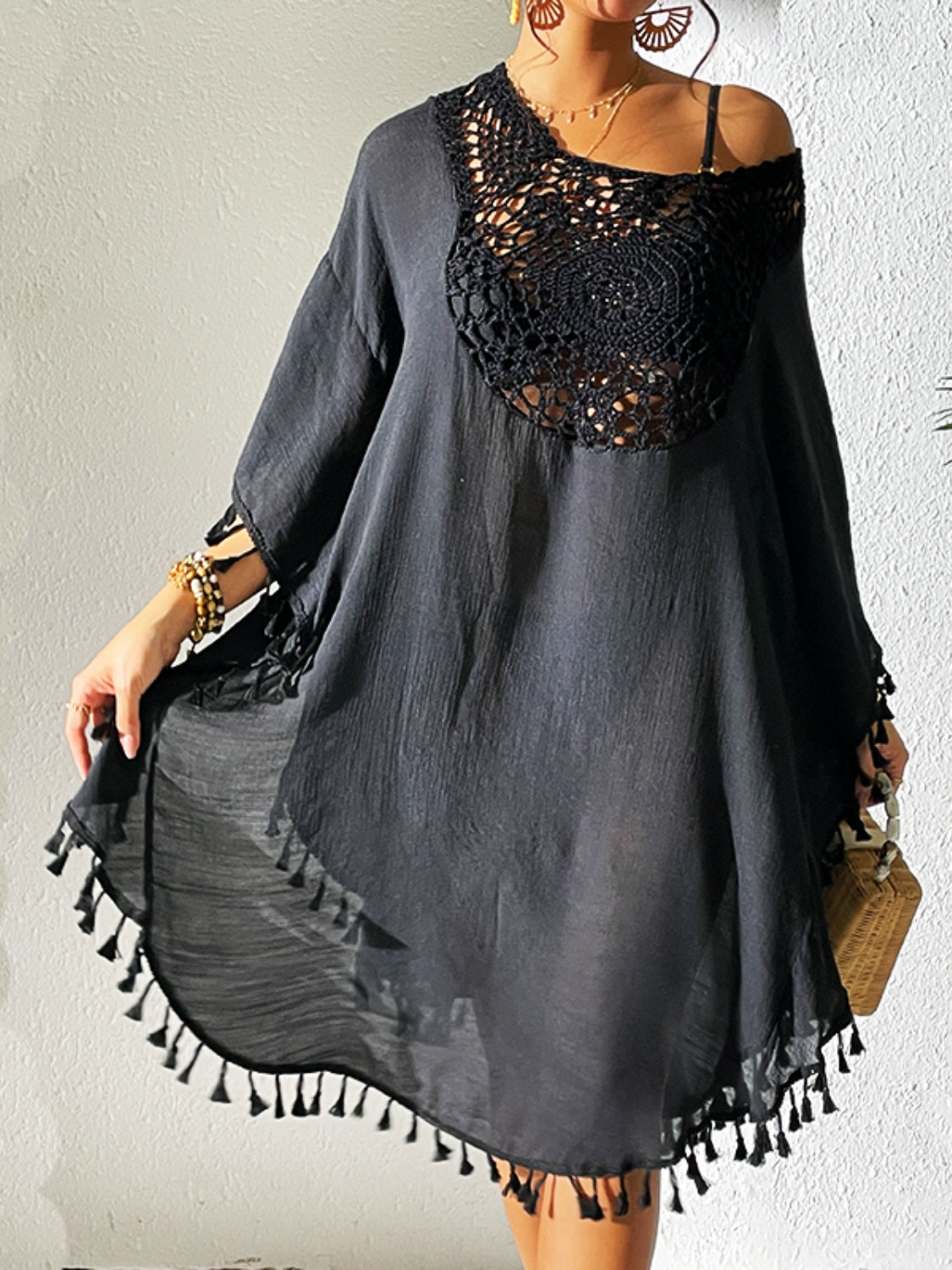 Tassel Cutout Scoop Neck Cover-Up Dress - AllIn Computer