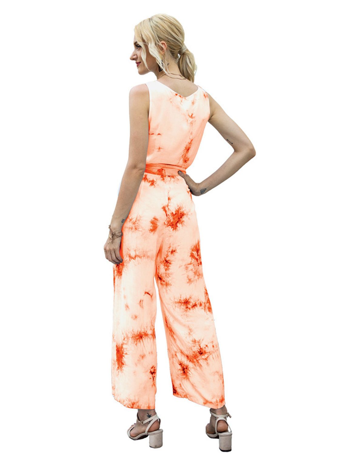 Tie-Dye Tie Waist Sleeveless Jumpsuit - AllIn Computer