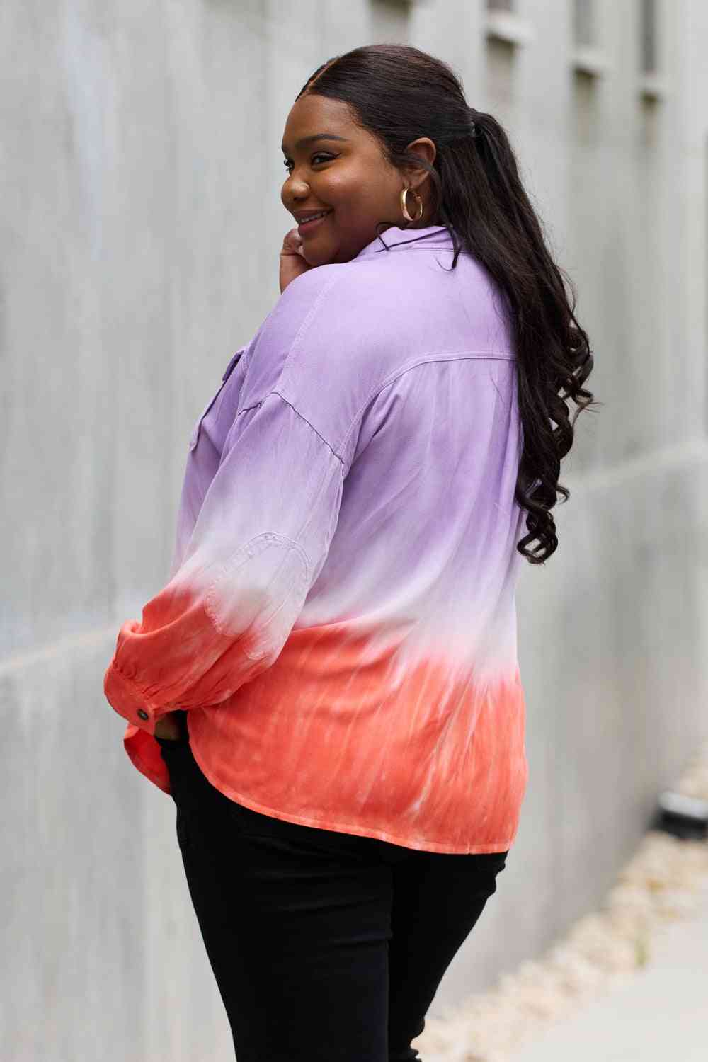 White Birch Relaxed Fit Tie-Dye Button Down Top - AllIn Computer