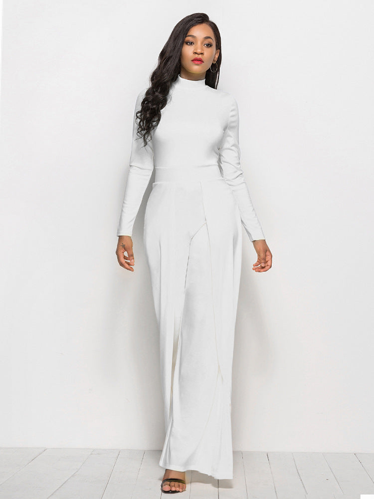 Long Sleeve Mock Neck Wide Leg Jumpsuit - AllIn Computer