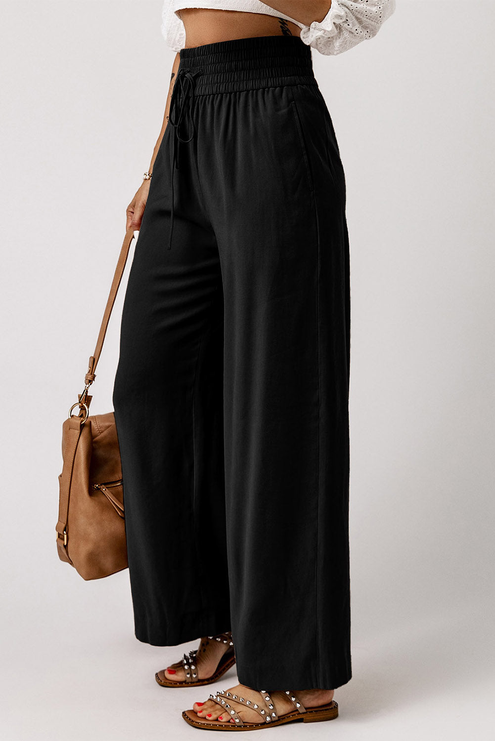 Drawstring Smocked Waist Wide Leg Pants - AllIn Computer