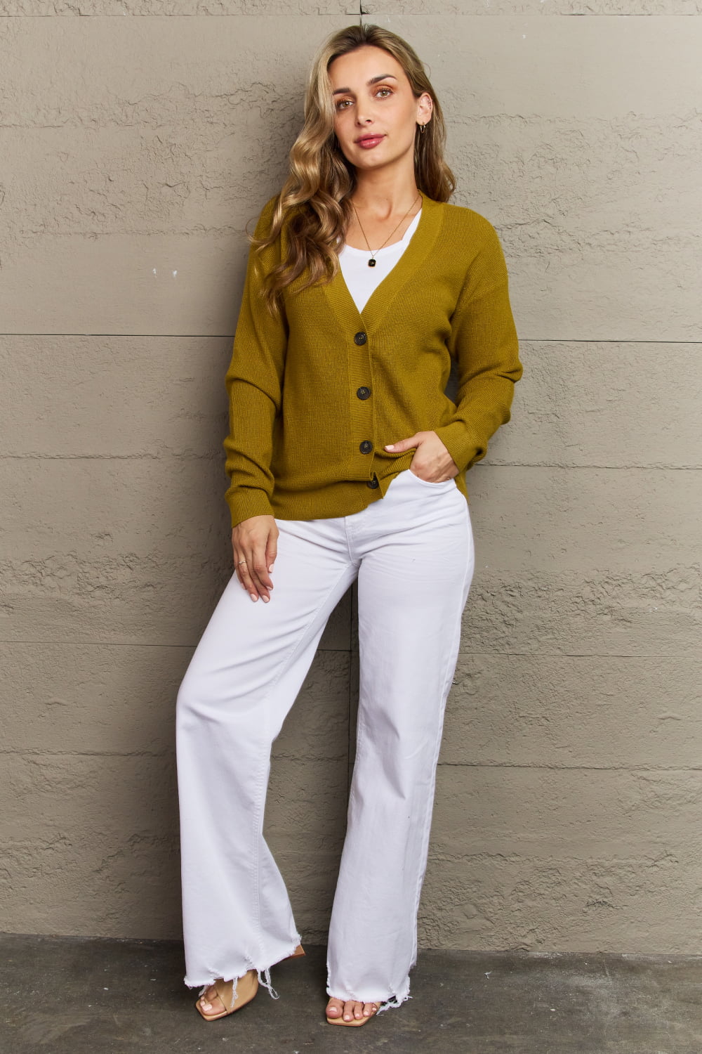 Zenana Kiss Me Tonight Full Size Button Down Cardigan in Chartreuse - AllIn Computer