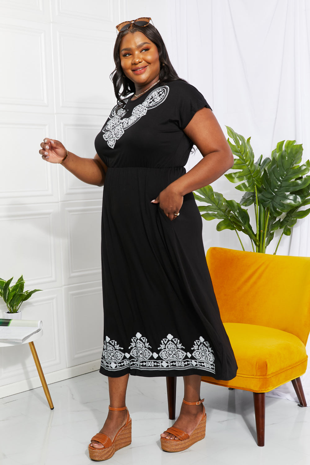 Heimish Walk In The Park Full Size Damask Midi Dress - AllIn Computer