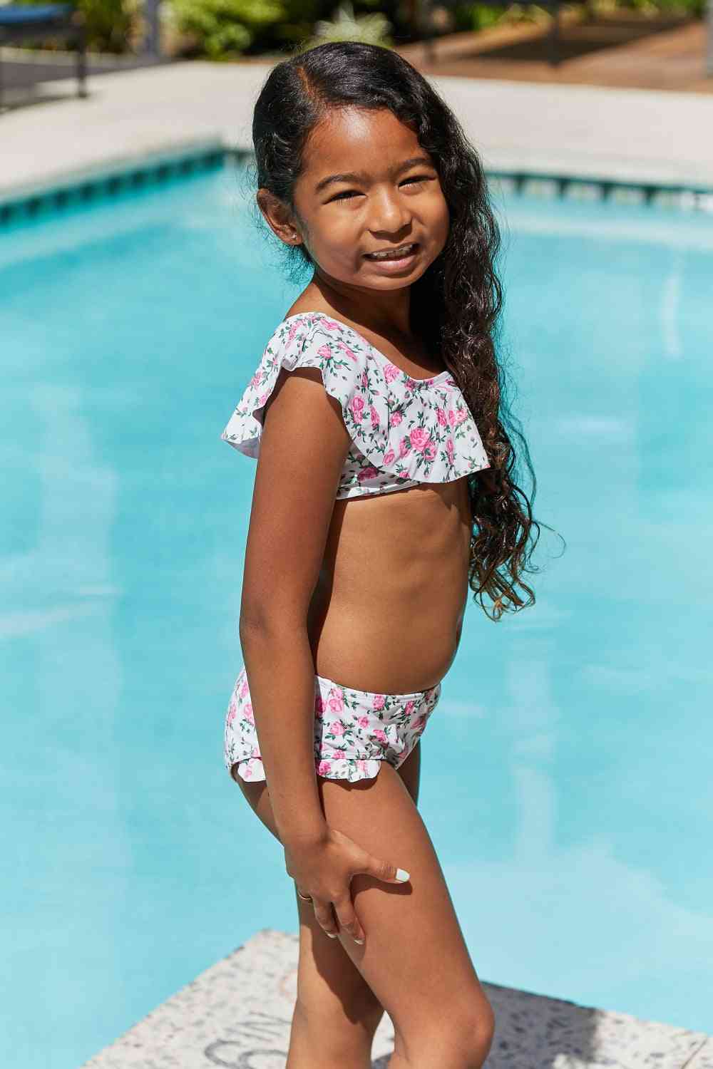 Marina West Swim Float On Ruffle Two-Piece Swim Set in Roses Off-White - AllIn Computer