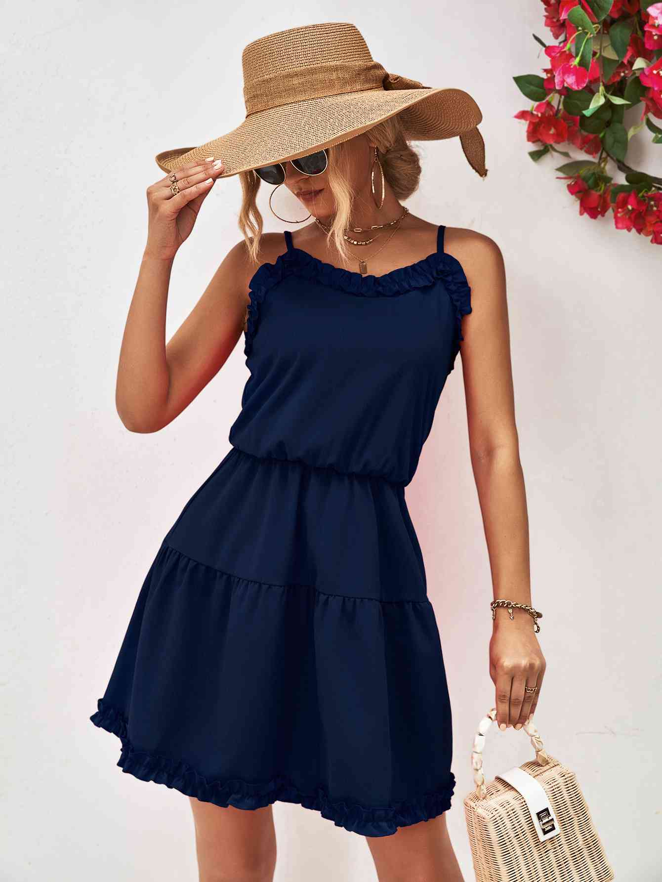 Frill Trim Spaghetti Strap Mini Dress - AllIn Computer