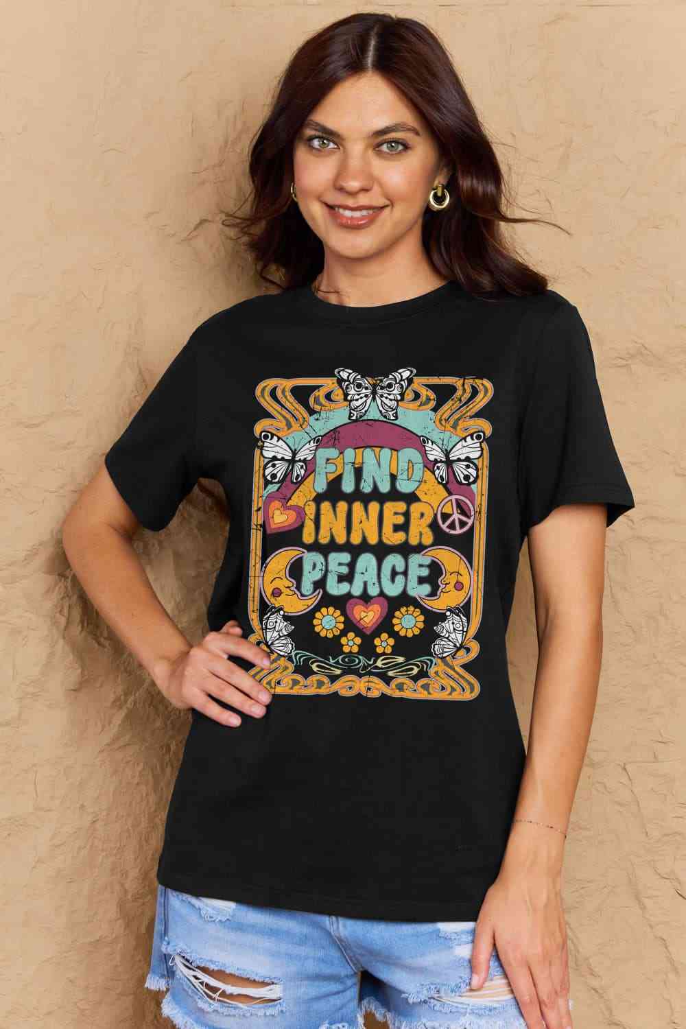 Simply Love Full Size FIND INNER PEACE Graphic Cotton T-Shirt - AllIn Computer