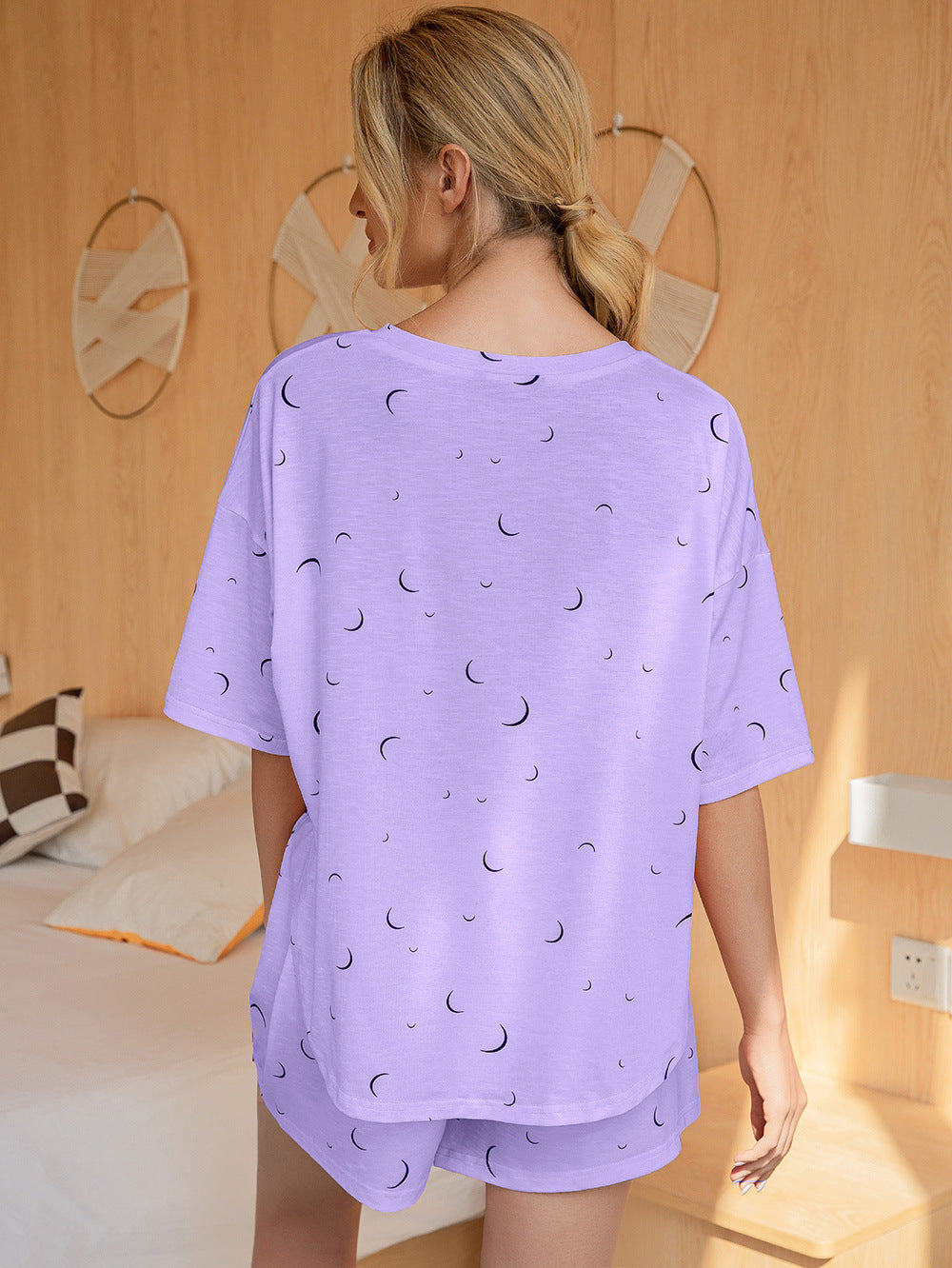 Moon Print T-Shirt and Shorts Lounge Set - AllIn Computer