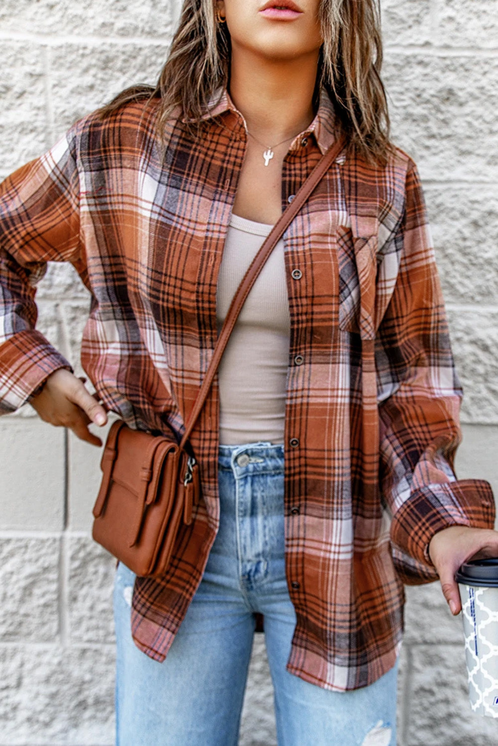 Collared Neck Long Sleeve Plaid Shirt - AllIn Computer