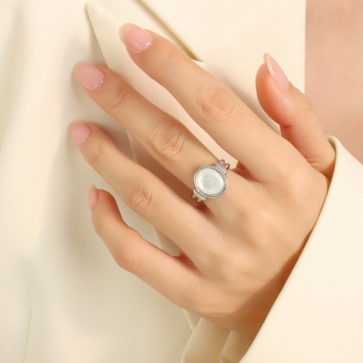 Titanium Steel White Sea Shell Ring - AllIn Computer