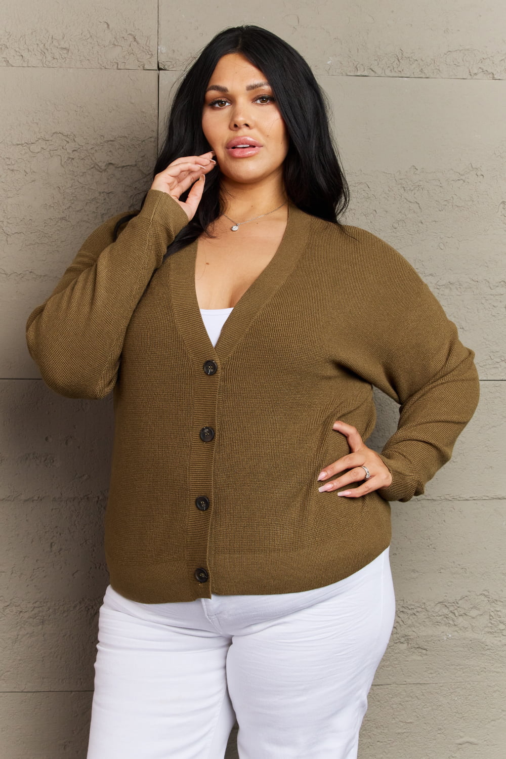 Zenana Kiss Me Tonight Full Size Button Down Cardigan in Olive - AllIn Computer