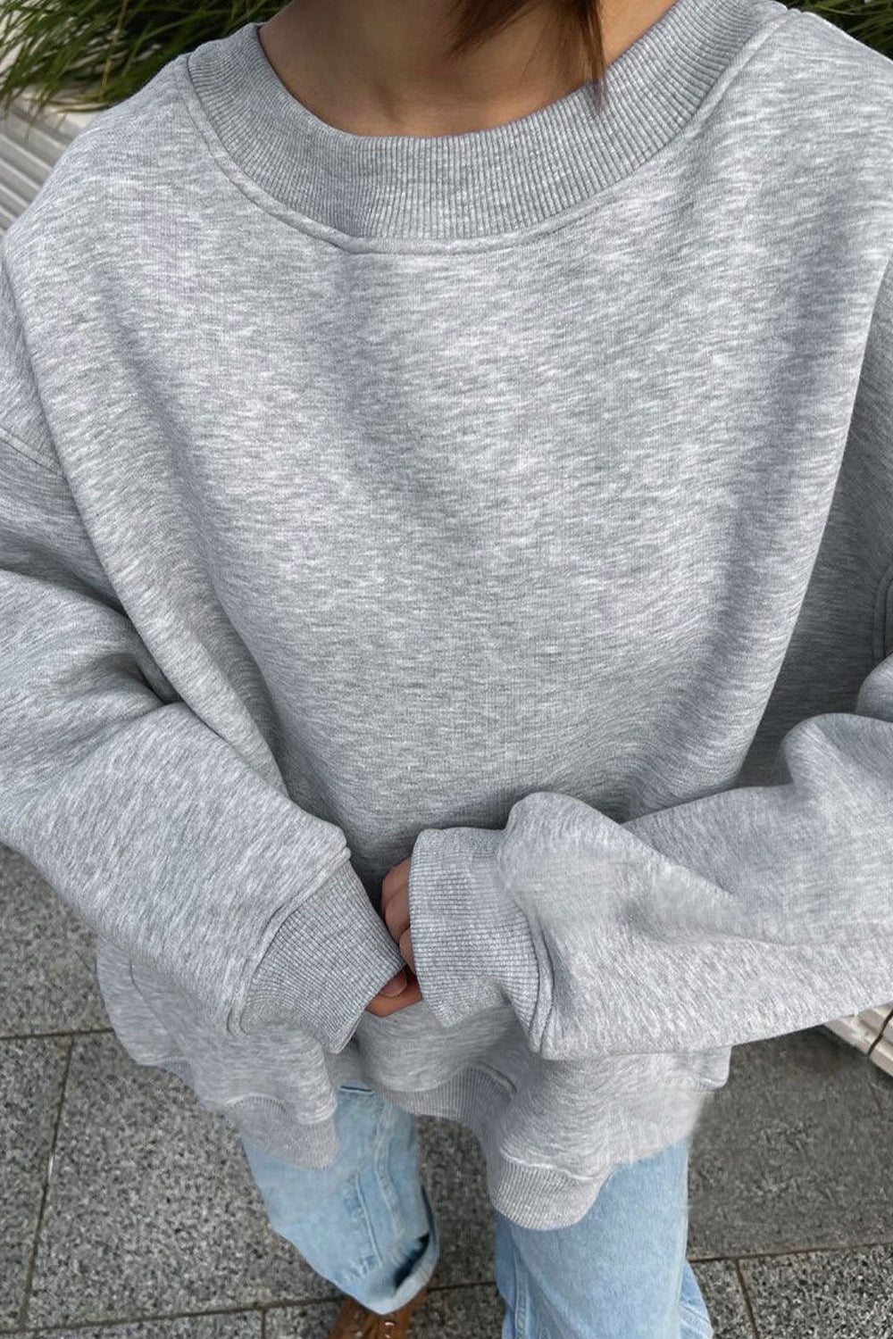 Oversize Round Neck Dropped Shoulder Sweatshirt - AllIn Computer