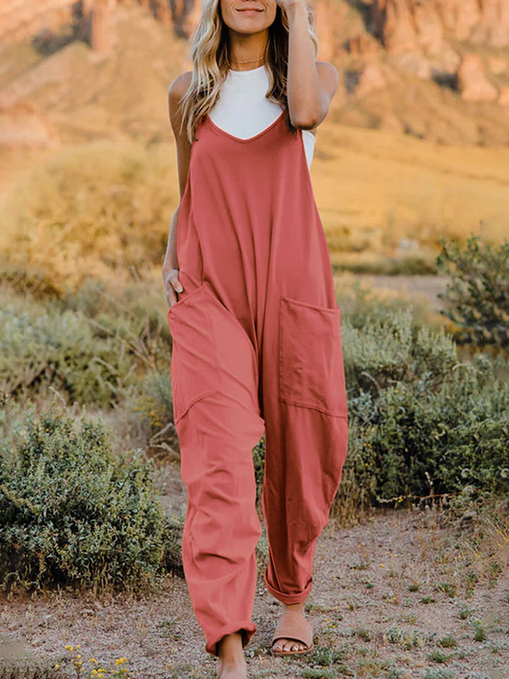 Double Take Full Size Sleeveless V-Neck Pocketed Jumpsuit - AllIn Computer