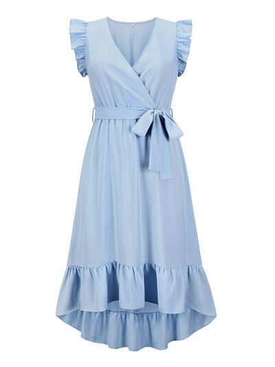 Tied Surplice Ruffle Hem Dress - AllIn Computer