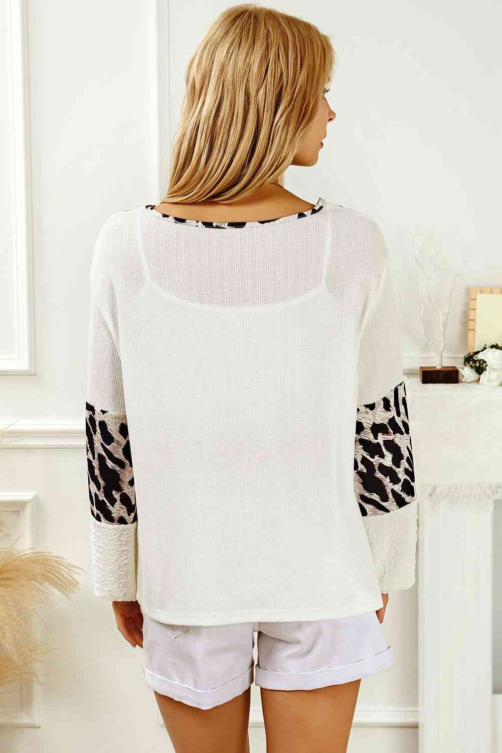 Printed Round Neck Long Sleeve Blouse - AllIn Computer