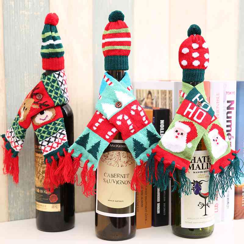 Christmas Hat and Scarf Wine Bottle Decorations - AllIn Computer