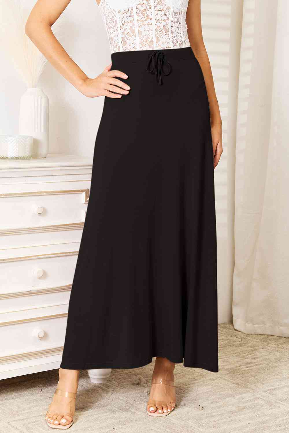 Double Take Full Size Soft Rayon Drawstring Waist Maxi Skirt - AllIn Computer