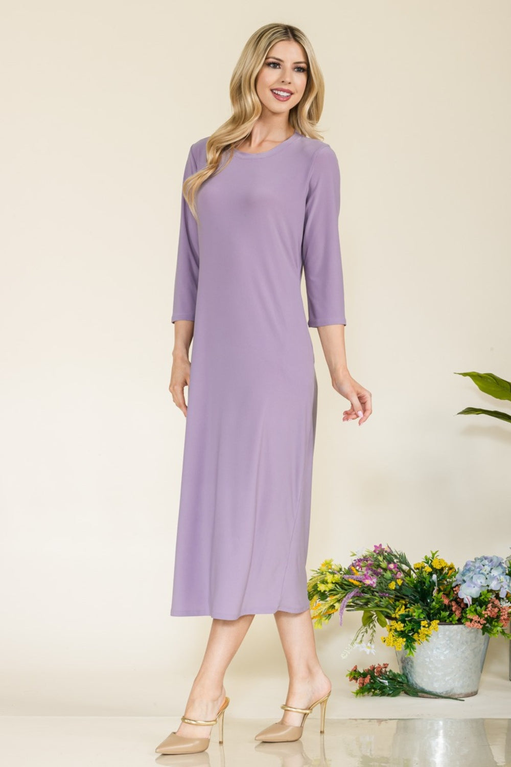 Celeste Full Size Round Neck Midi Dress - AllIn Computer