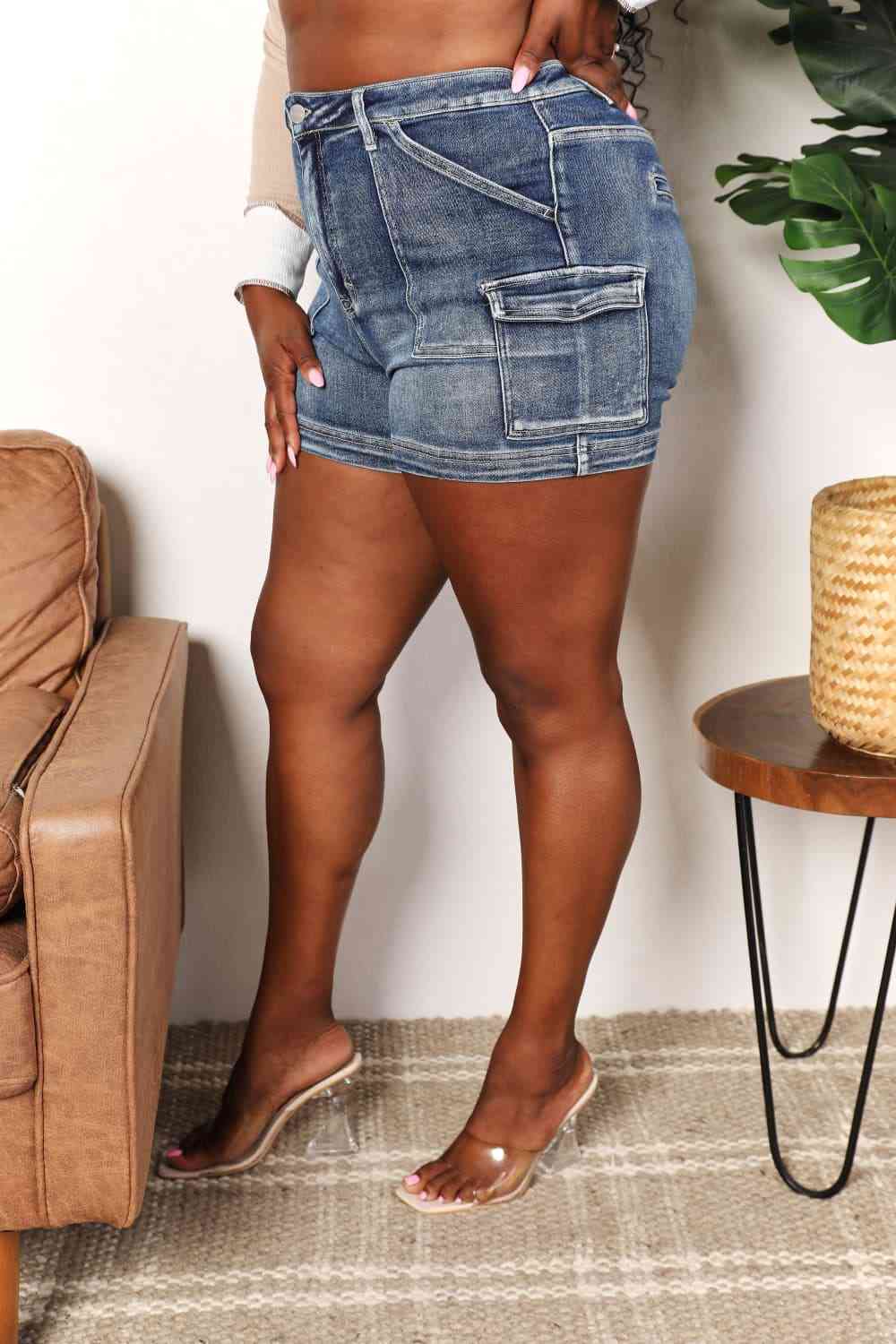 RISEN Full Size High Rise Side Cargo Pocket Shorts - AllIn Computer