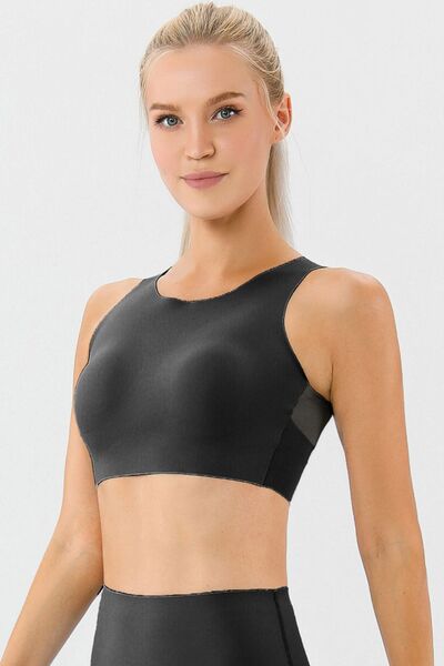 Round Neck Wide Strap Active Bra - AllIn Computer