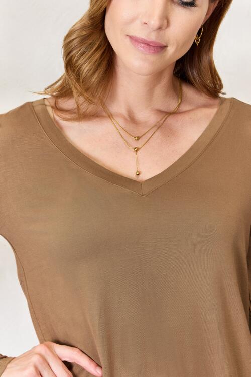 Zenana Full Size Long Sleeve V-Neck Top - AllIn Computer