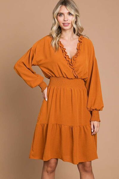 Culture Code Full Size Frill Smocked Lantern Sleeve Mini Dress - AllIn Computer