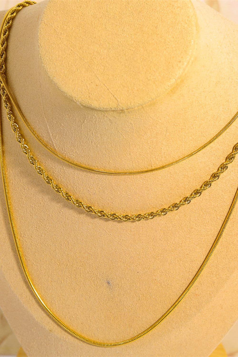 Stainless Steel 18K Gold Pleated Triple Layer Necklace - AllIn Computer