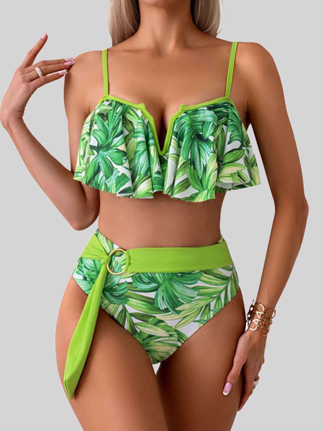 Spaghetti Strap Notched Bikini Set - AllIn Computer