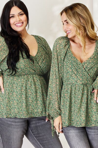 HEYSON Full Size Floral Surplice Peplum Blouse - AllIn Computer