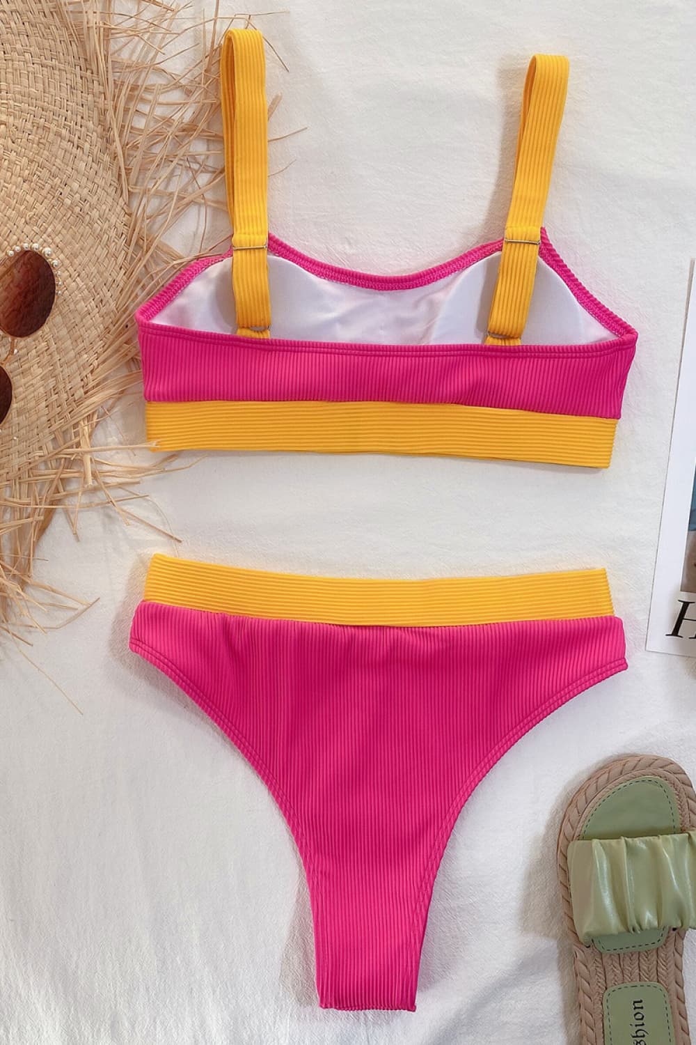 Color Block Scoop Neck Bikini Set - AllIn Computer