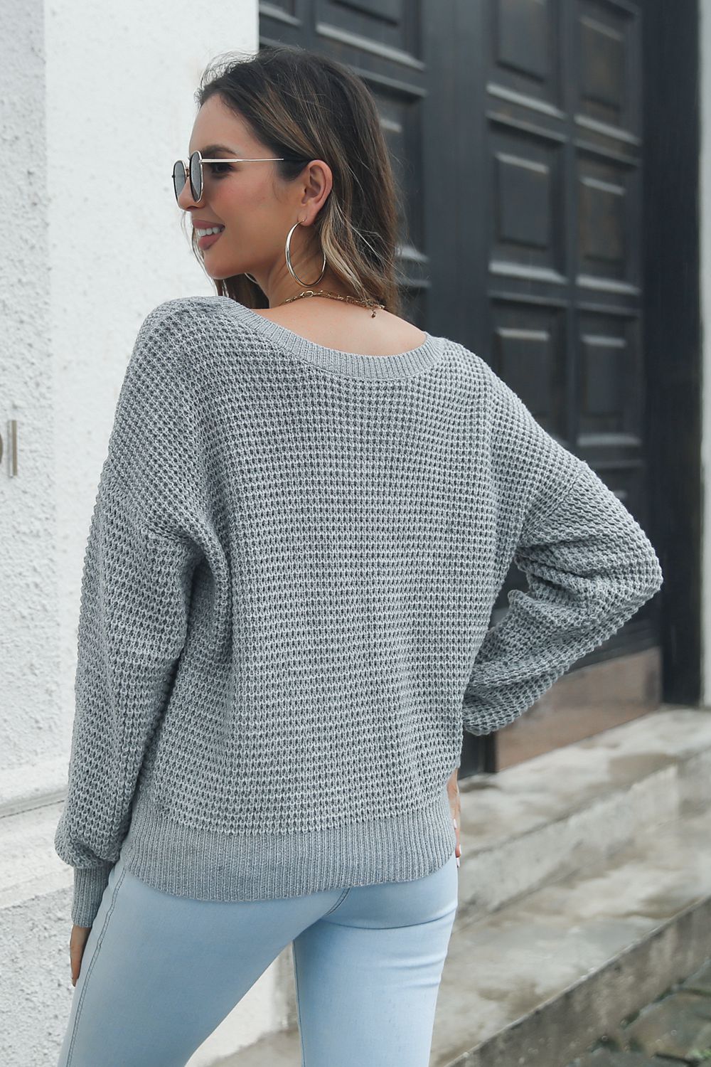 Crisscross Surplice Neck Long Sleeve Sweater - AllIn Computer