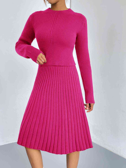 Rib-Knit Sweater and Skirt Set - AllIn Computer