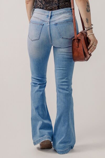Button-Fly Distressed Flare Jeans - AllIn Computer