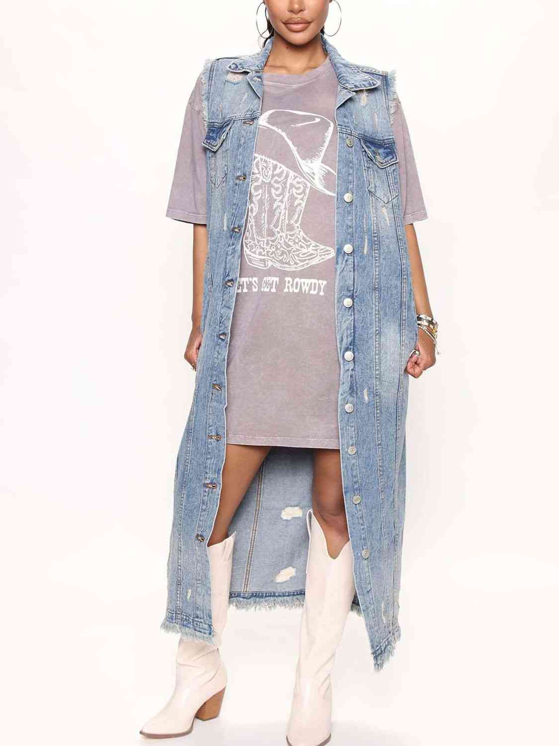 Long Sleeveless Denim Jacket - AllIn Computer