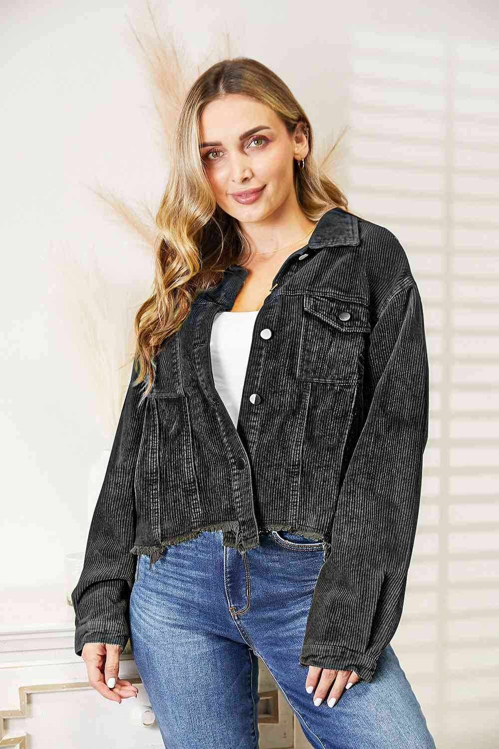 Raw Hem Button Down Jacket - AllIn Computer