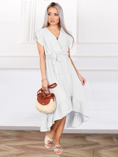 Tied Surplice Ruffle Hem Dress - AllIn Computer