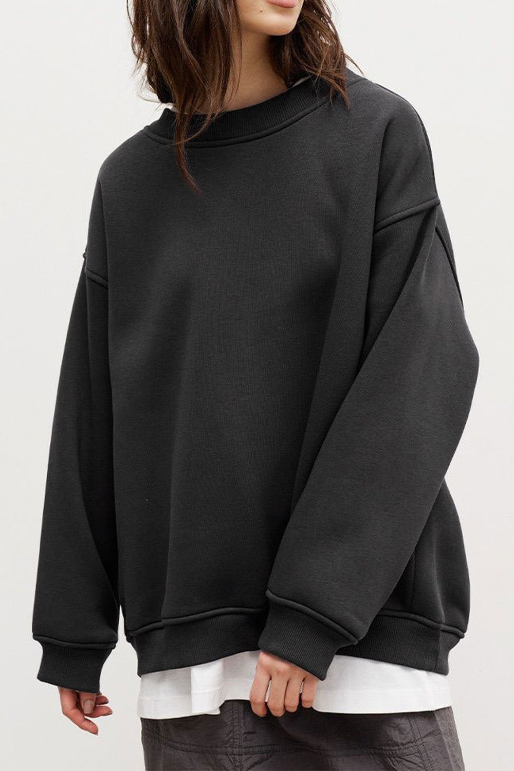 Oversize Round Neck Dropped Shoulder Sweatshirt - AllIn Computer