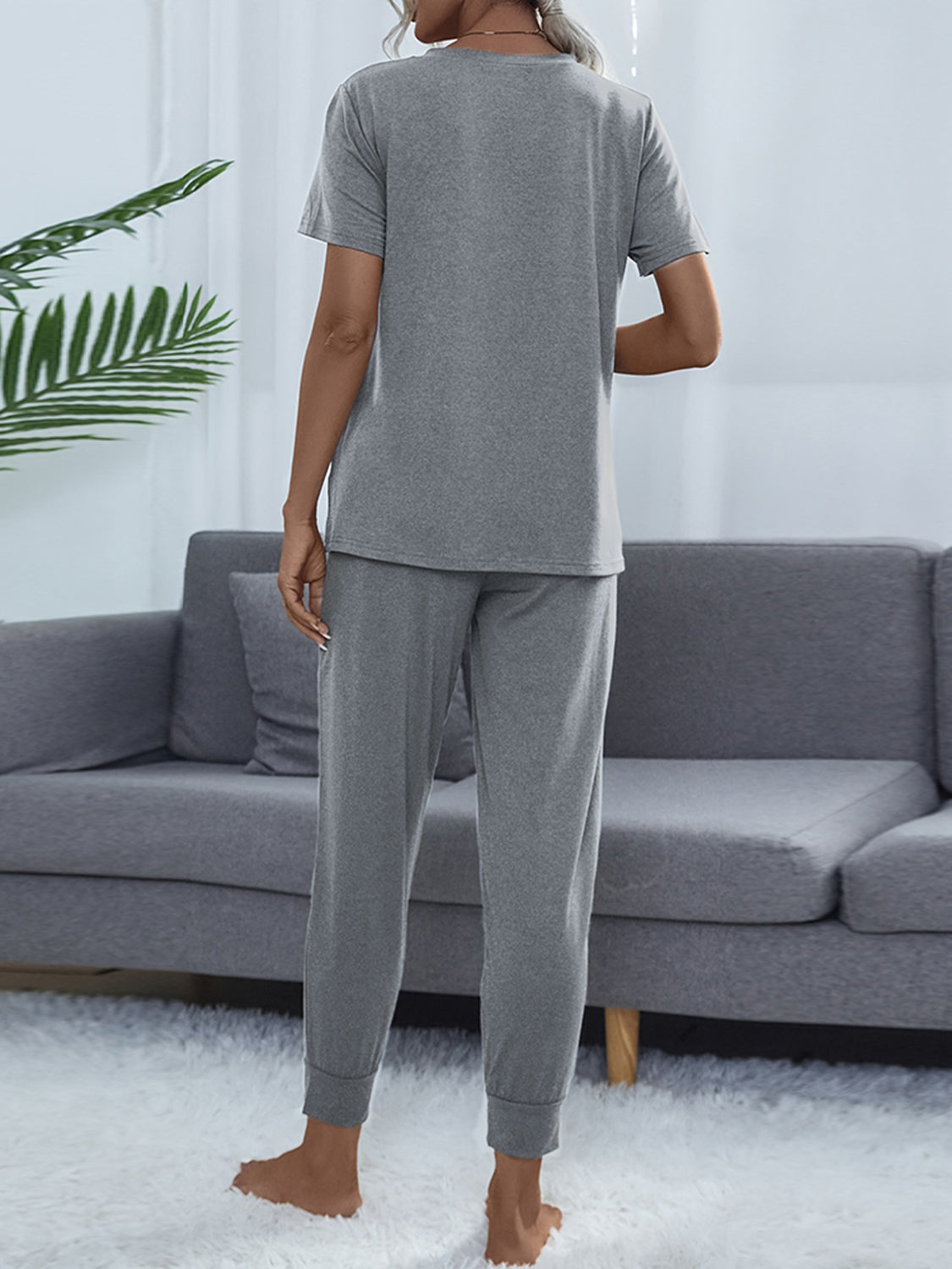 Round Neck Short Sleeve Top and Pants Set - AllIn Computer