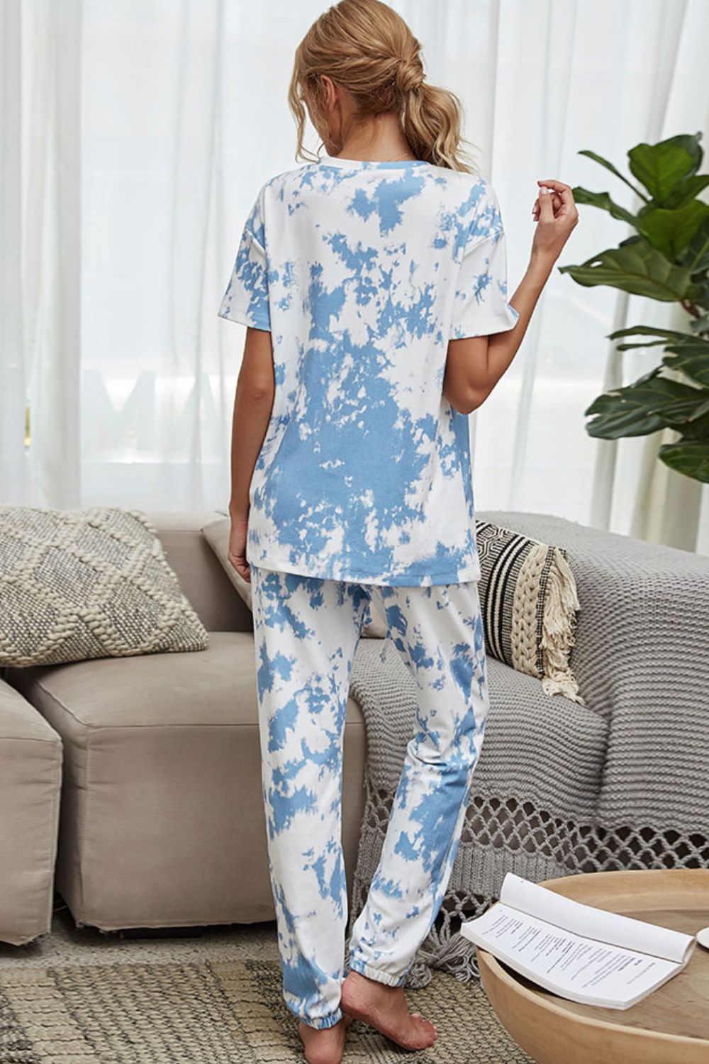 Tie-Dye Tee and Drawstring Waist Joggers Lounge Set - AllIn Computer