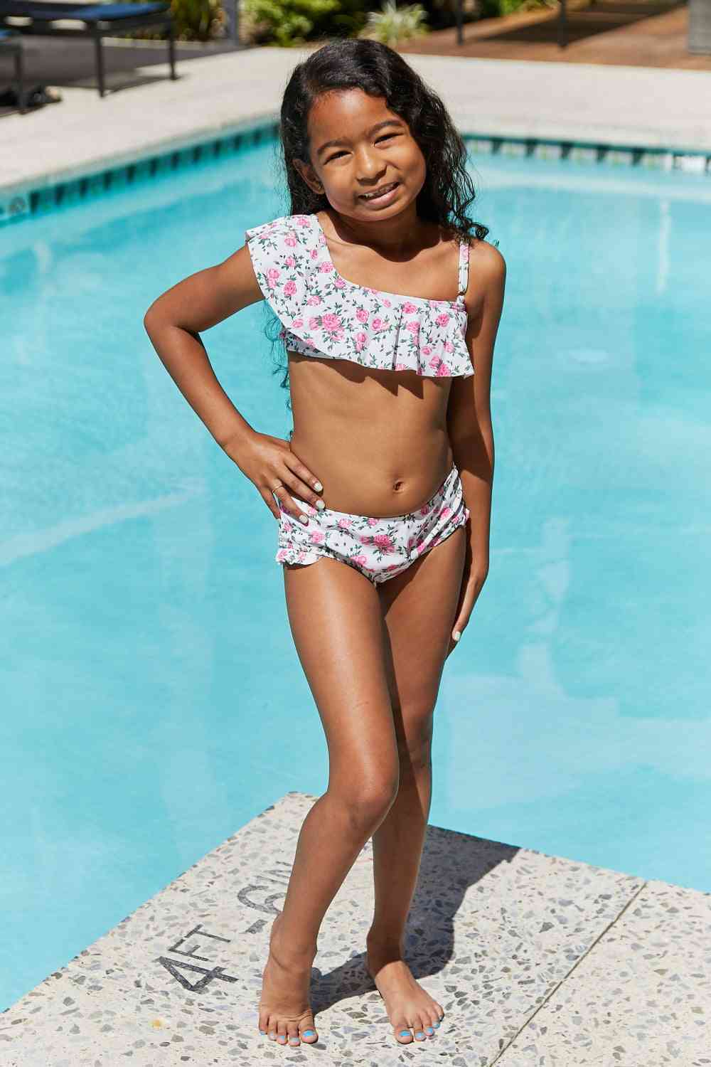 Marina West Swim Float On Ruffle Two-Piece Swim Set in Roses Off-White - AllIn Computer