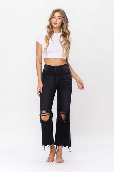 Vervet by Flying Monkey Vintage Ultra High Waist Distressed Crop Flare Jeans - AllIn Computer