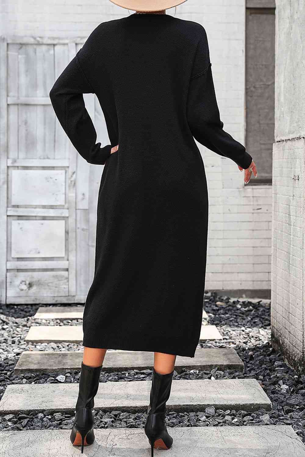Notched Neck Dropped Shoulder Button-Down Midi Dress - AllIn Computer